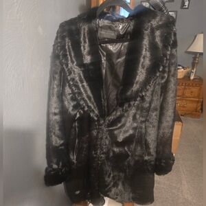 Donna Salyers Fabulous Furs Womens XL Faux‎ Fur Jacket Coat Black